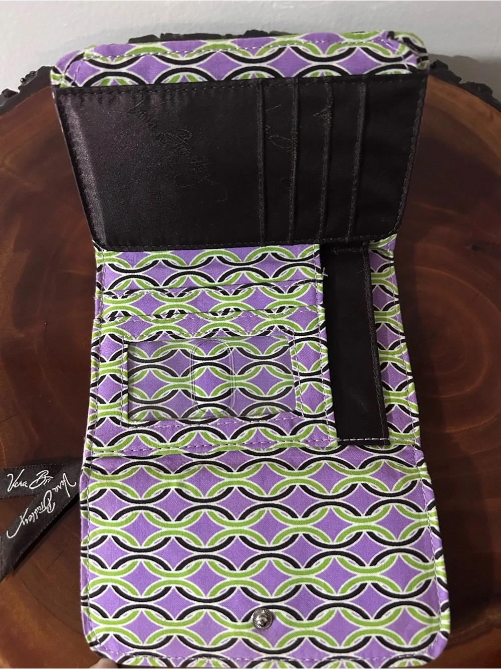 Vera Bradley Quilted Floral Trifold Wallet in Purple, Green and Black